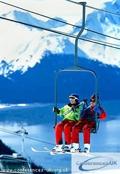 Skiing.